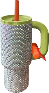 40oz Tumbler with Handle and Straw, Glitter Rhinestones Tumbler Bling Cups