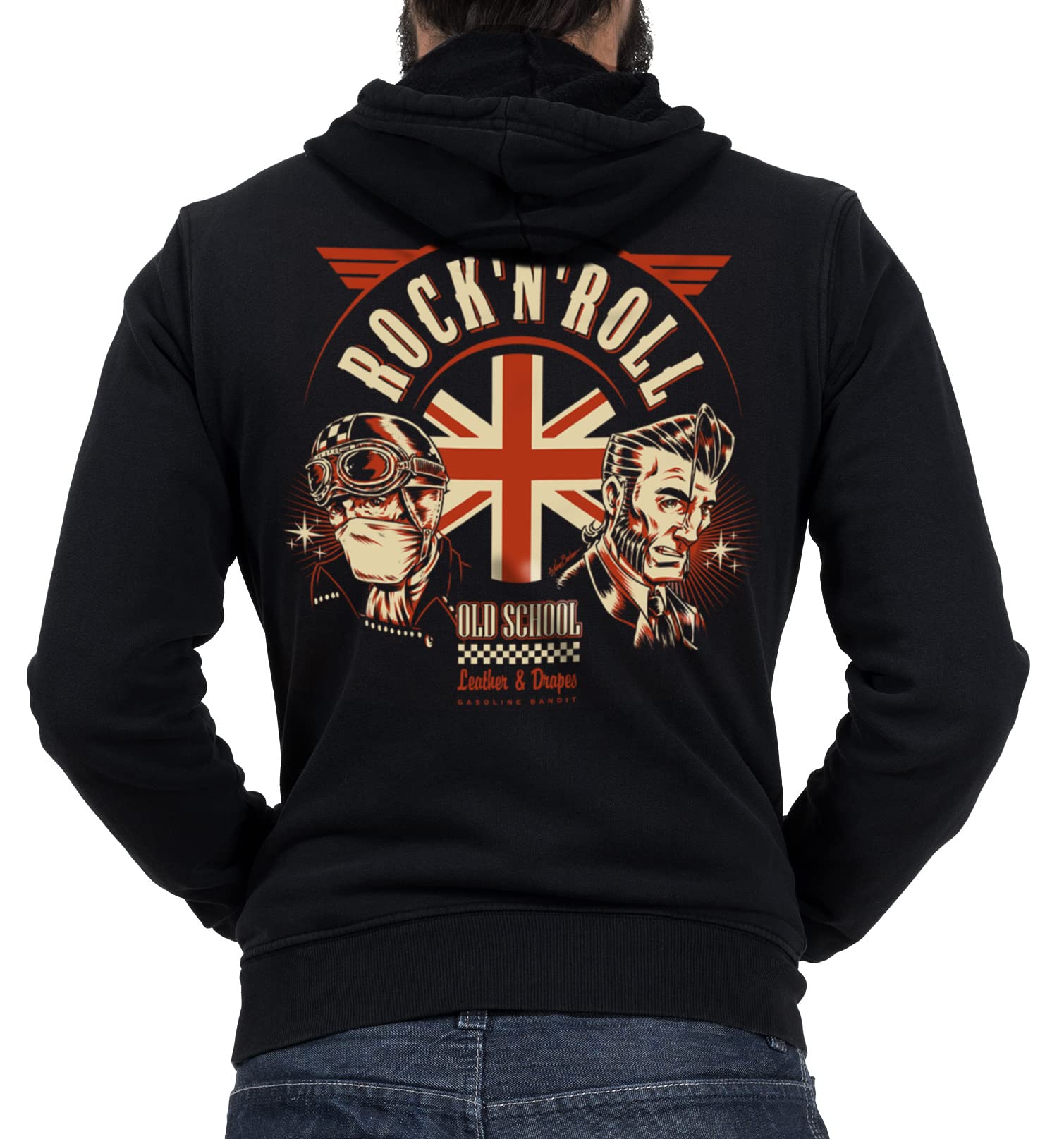 Gasoline Bandit Rockabilly Biker Racer Kapuzen-Jacke Zip-Hoodie für Motorradfahrer