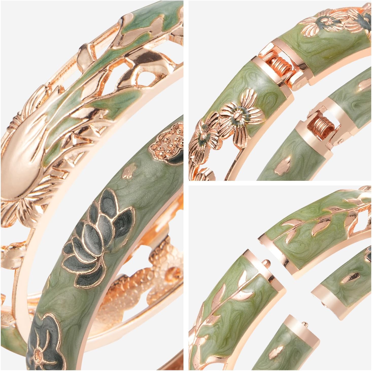UJOY Cloisonne Bracelet Lotus Flower Plated Cuff Bangle Enameled Jewelry Bracelets Gift for Women Pack in Case 88B16