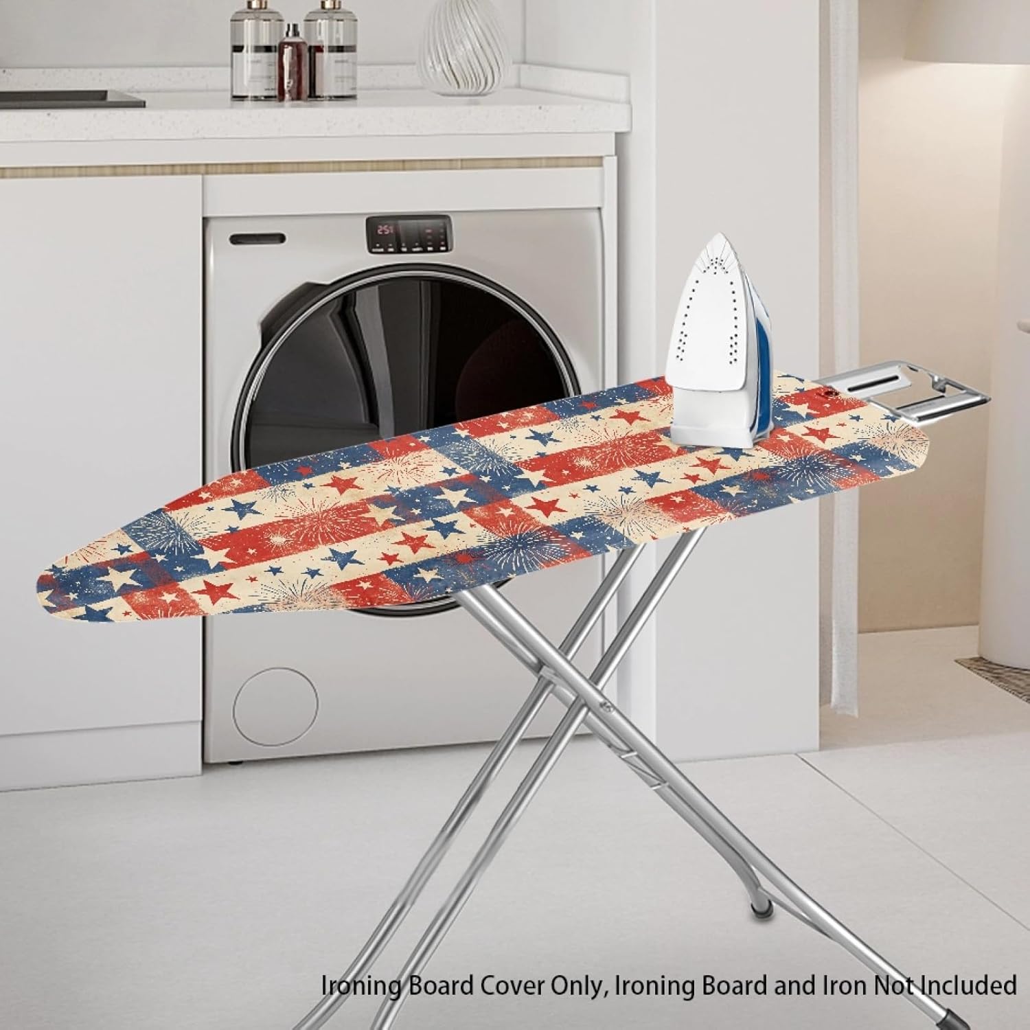 4th of July Ironing Board Cover, 16"x55" Standard Ironing Board Cover with Elastic Edge and Hook and Loop Fasteners, Scorch & Stain Resistant, Polyester Home Ironing Board Covers, Sky Bursts