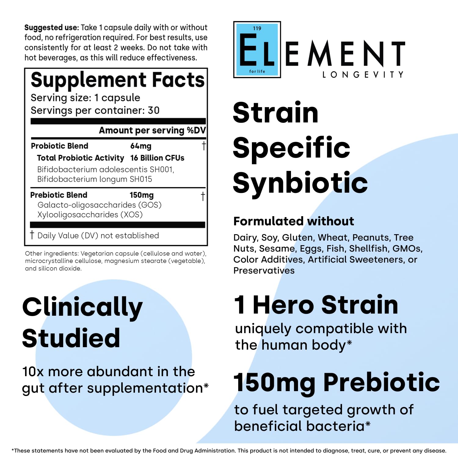 Human Native Bifidobacterium Adolescentis Synbiotic | Fewer Urgent Bowel Movements, Reduced Bloating/Gas, & Digestion Support | Clinically Studied Probiotic | 30ct (30 Day Supply)