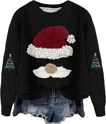 Ugly Christmas Sweater for Women Funny Sweatshirts Womens Vintage Holiday Cozy Sweaters Plus Size 2025 Boat Neck Xmas Sweatshirt Diana Princess,ofertas del Dia de hoy relampago Black