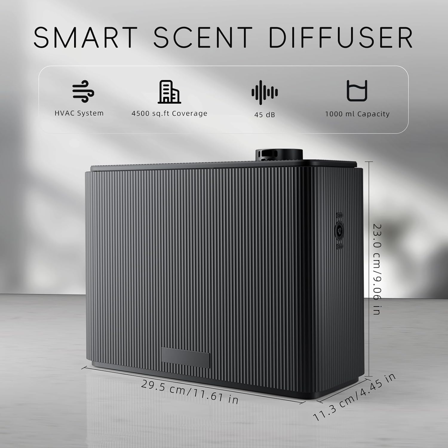 Smart Scent Air Machine for Home 1000mL Hotel Scent Diffuser for 4500 sq.ft HVAC Aroma Diffusers for Large Home Smart Bluetooth, Waterless Aromatherapy Ideal for Whole House (Black)