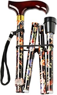 3 PAGEN® Gehstock faltbar – Höhe zwischen 83-93cm einstellbar – Blumenmuster – ideal für unterwegs – rutschfest Dank Gummifuß – Handstock mit ergonomischer Holzgriff - Gehhilfe Senioren