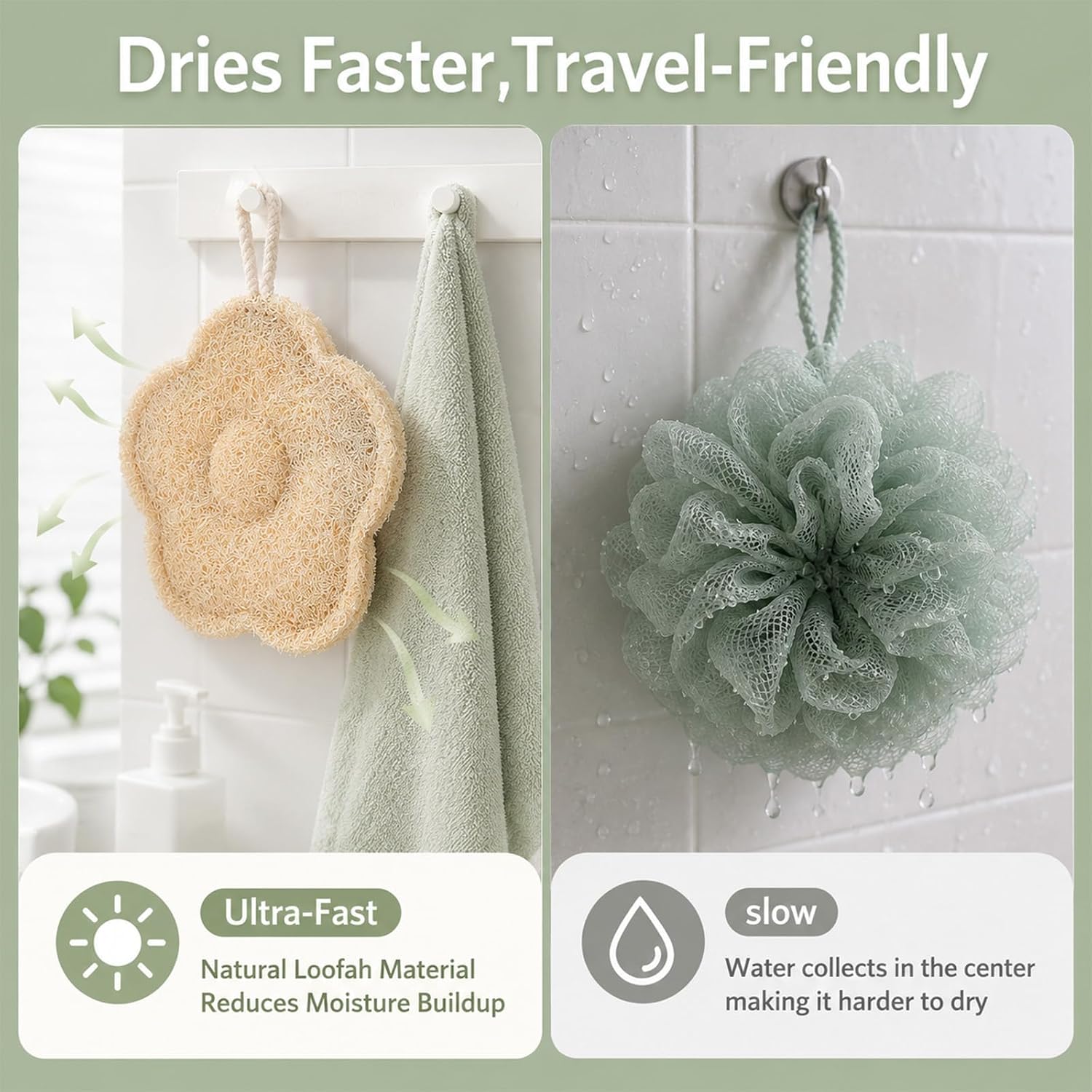 3 PCS Travel Loofah Exfoliating Body Scrubber with 3 Storage Bag