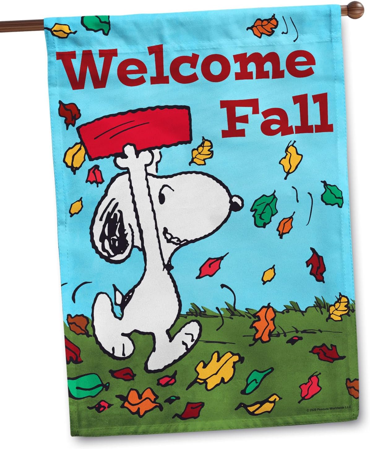 Flagology.com, Peanuts, Welcome Fall Snoopy – House Flag 28" x 40", Officially Licensed Peanuts, Fall