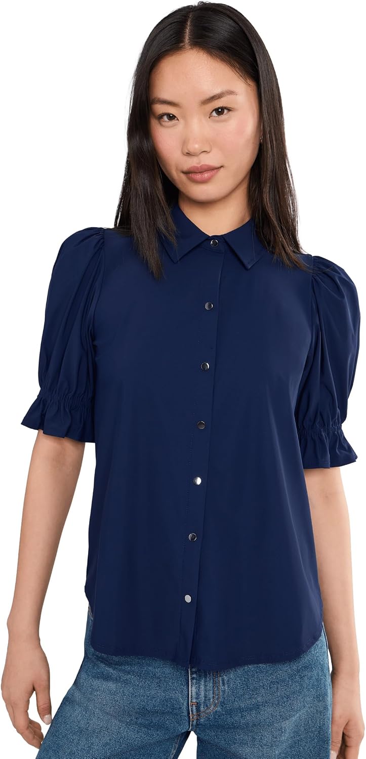 Liverpool Women's Elbow Puff Sleeve Snap Front Knit Shirt