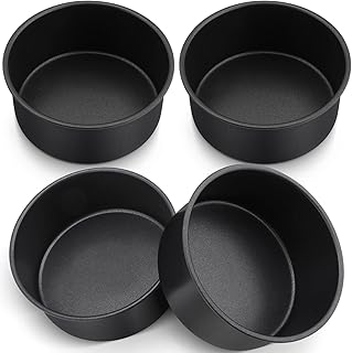 TeamFar 6 inch Cake Pan Set of 4, Coated Stainless Steel Round Layer Cake Pan Deep Baking Pans, for Baking Steaming Servin...
