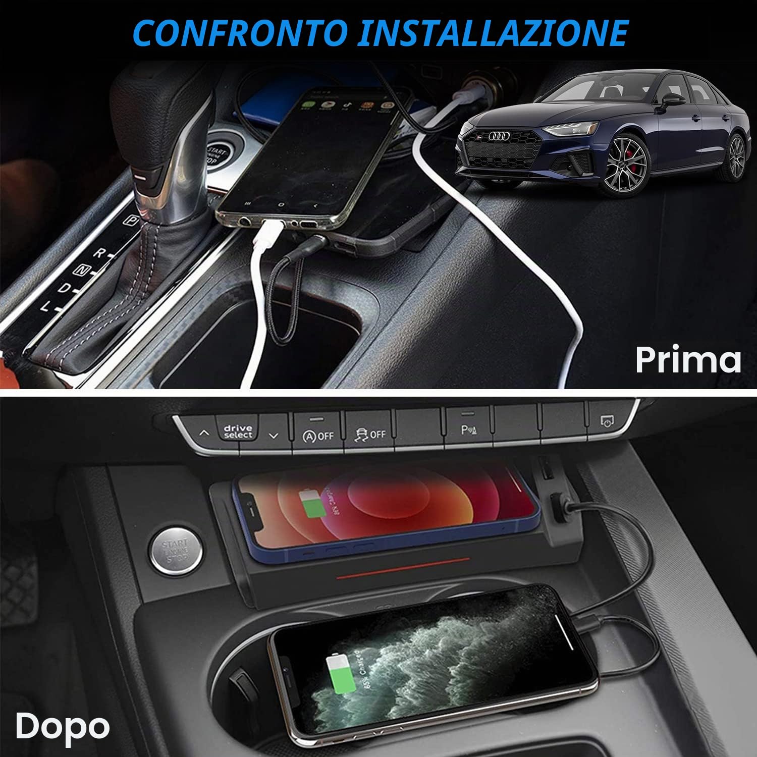 Caricatore Wireless Auto per Audi A4 S4 RS4 A5 S5 RS5 2017-2022, 15W Caricabatteria per Telefono a Ricarica Rapida per Audi A4 A5 Sedan/Allroad/Quattro/Coupe/Sportback/Cabriolet Accessorio