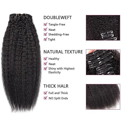 Miniatura 3 de Alishow Extensiones de cabello humano real con clip para mujeres negras, 22 pulgadas, cabello virgen con clip de cabeza completa, sin procesar, Remy