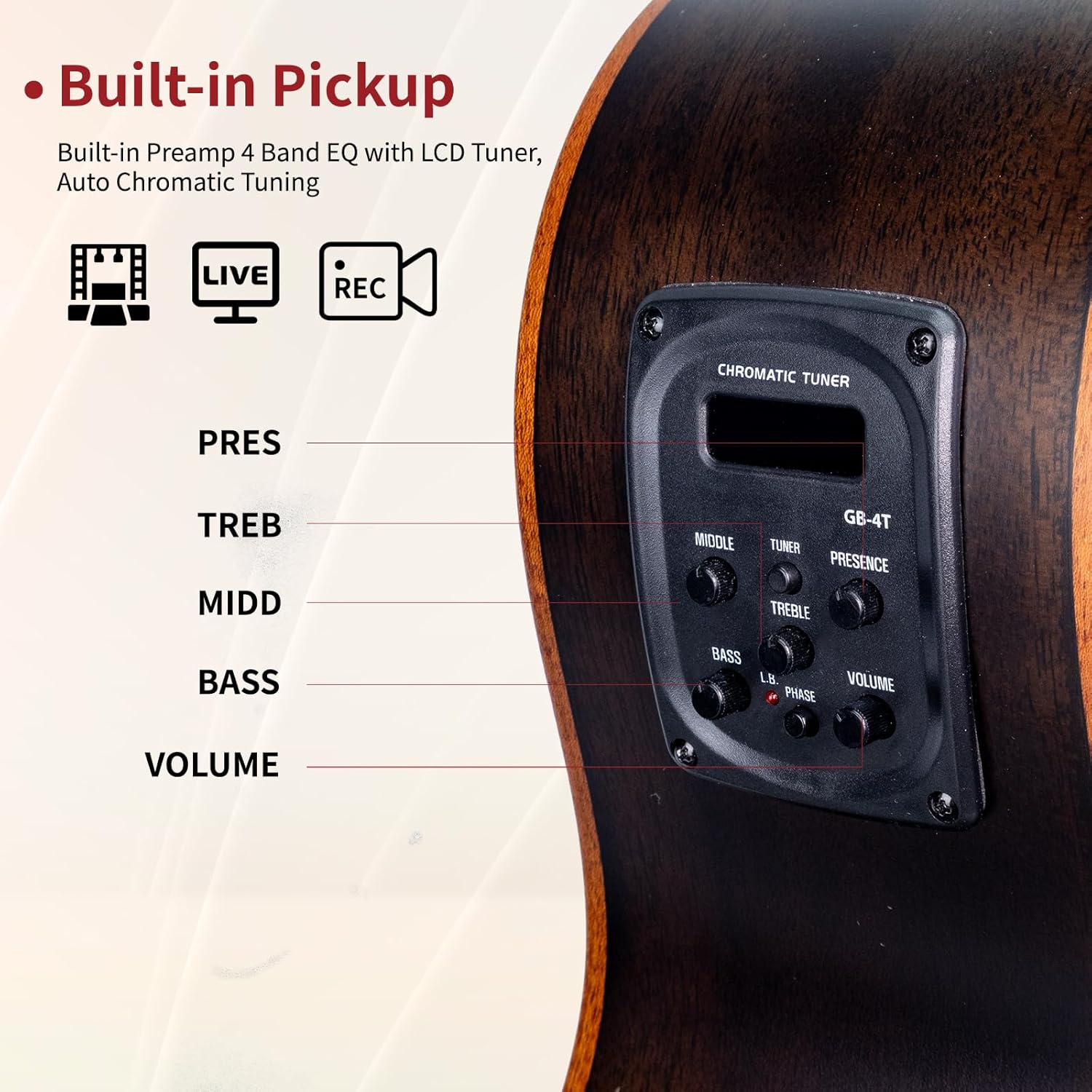 WishMade Acoustic Fretless Bass Guitar Hollow Body With F-Holes 4 String Lightweight Bass Guitar for adults, Flamed Maple Top With Gig Bag（BK FL）