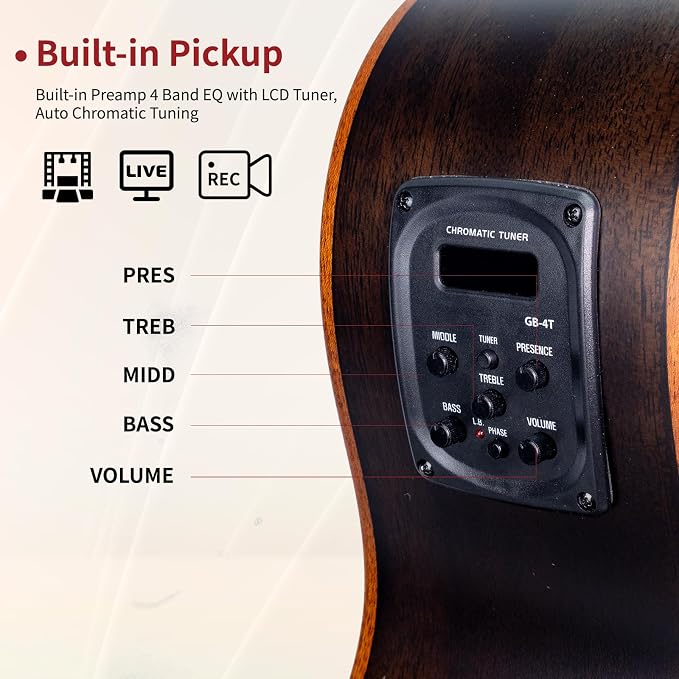 Guitarra Bajo Electroacústica Sin trastes WishMade de tamaño completo con caja hueca y diseño F-Holes negra miniatura 3