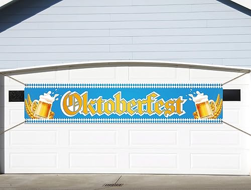 Miniatura 5 de Sunwer Cartel de valla de Oktoberfest para festivales de cerveza alemana, decoración de fiesta de octubre, patio, porche, decoración de cabina de