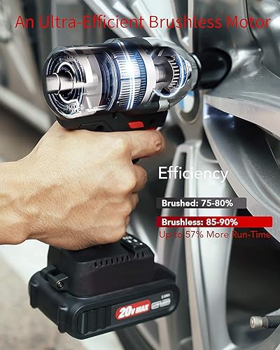 Miniatura 2 de iMeshbean Llave de impacto eléctrica de 1/2 pulgada con 2 baterías de 3.0 Ah, velocidad variable y ajustable, kit multifuncional 3 en 1, estuche de