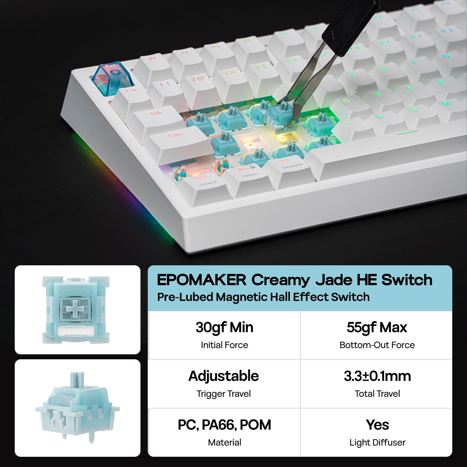 EPOMAKER Bezprzewodowa klawiatura do gier G84 HE, 8K ankieta i 8000 mAh, SOCD i DKS, magnetyczna klawiatura Halla z szybkim wyzwalaniem i regulacją aktywacji, RGB Keycap PBT, hot swap, QWERTY, Win/Mac