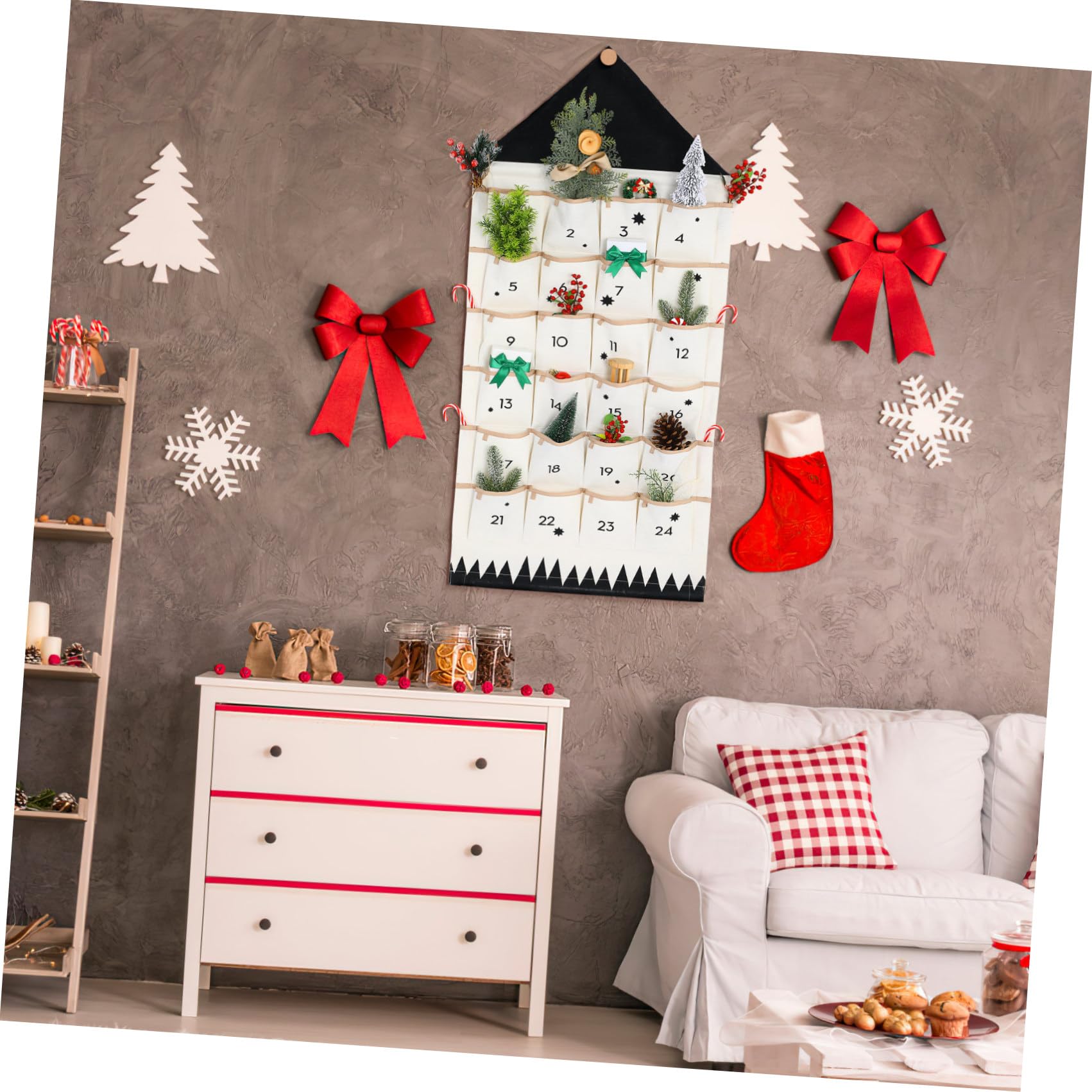 SHINEOFI Calendario Avvento da Appendere Tasche Multiple per Decorazioni Natalizie e Organizzazione a Muro, Contenitore Portaoggetti Natalizio per Casa e Festa