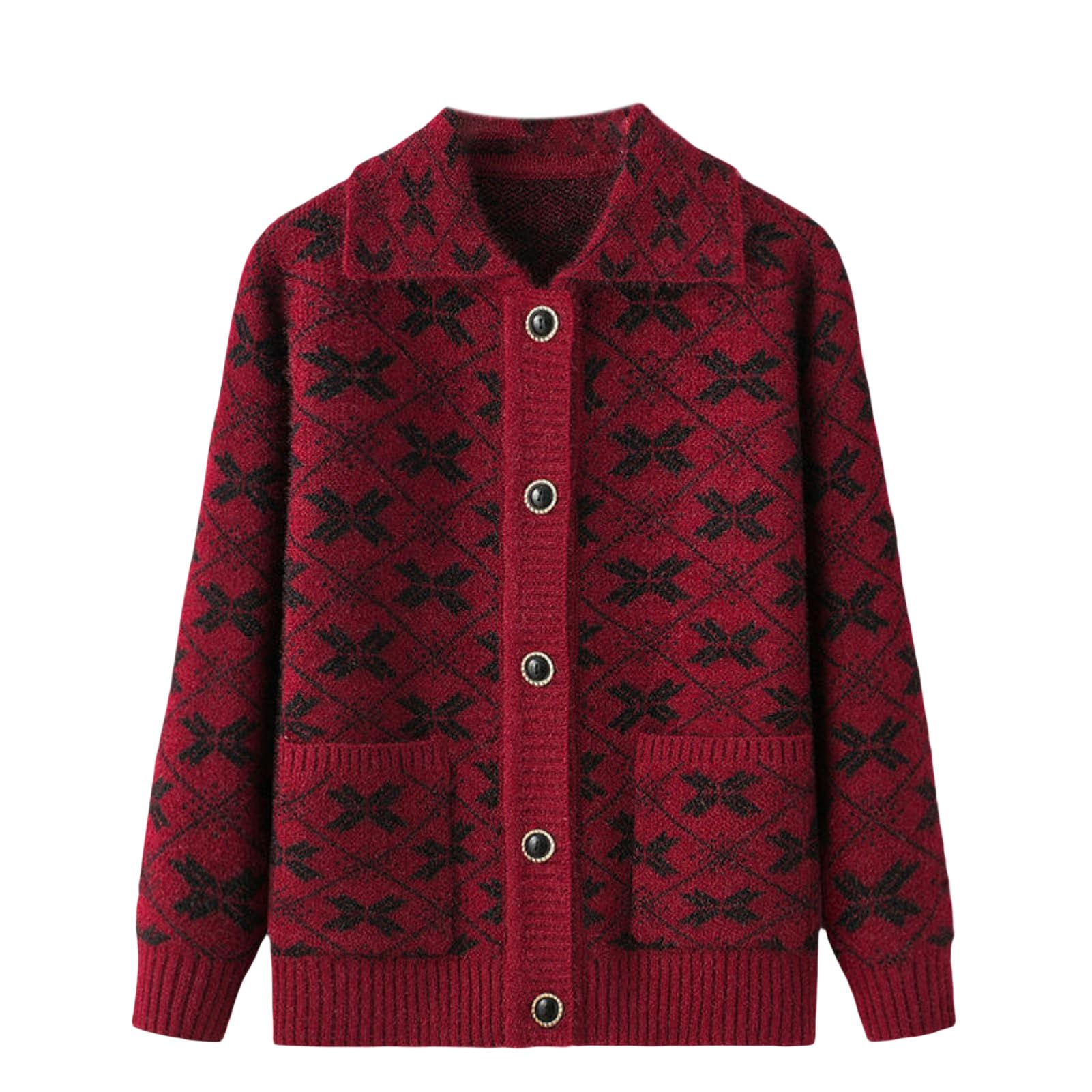 Cárdigan de punto para mujeres mayores con cuello clásico 8