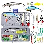 GOANDO Fishing Lures Kit for Freshwater Bait Tackle Kit for Bass Trout Salmon Fishing Accessories Tackle Box Including Spoon Lures Soft Plastic Worms Fishing Gifts