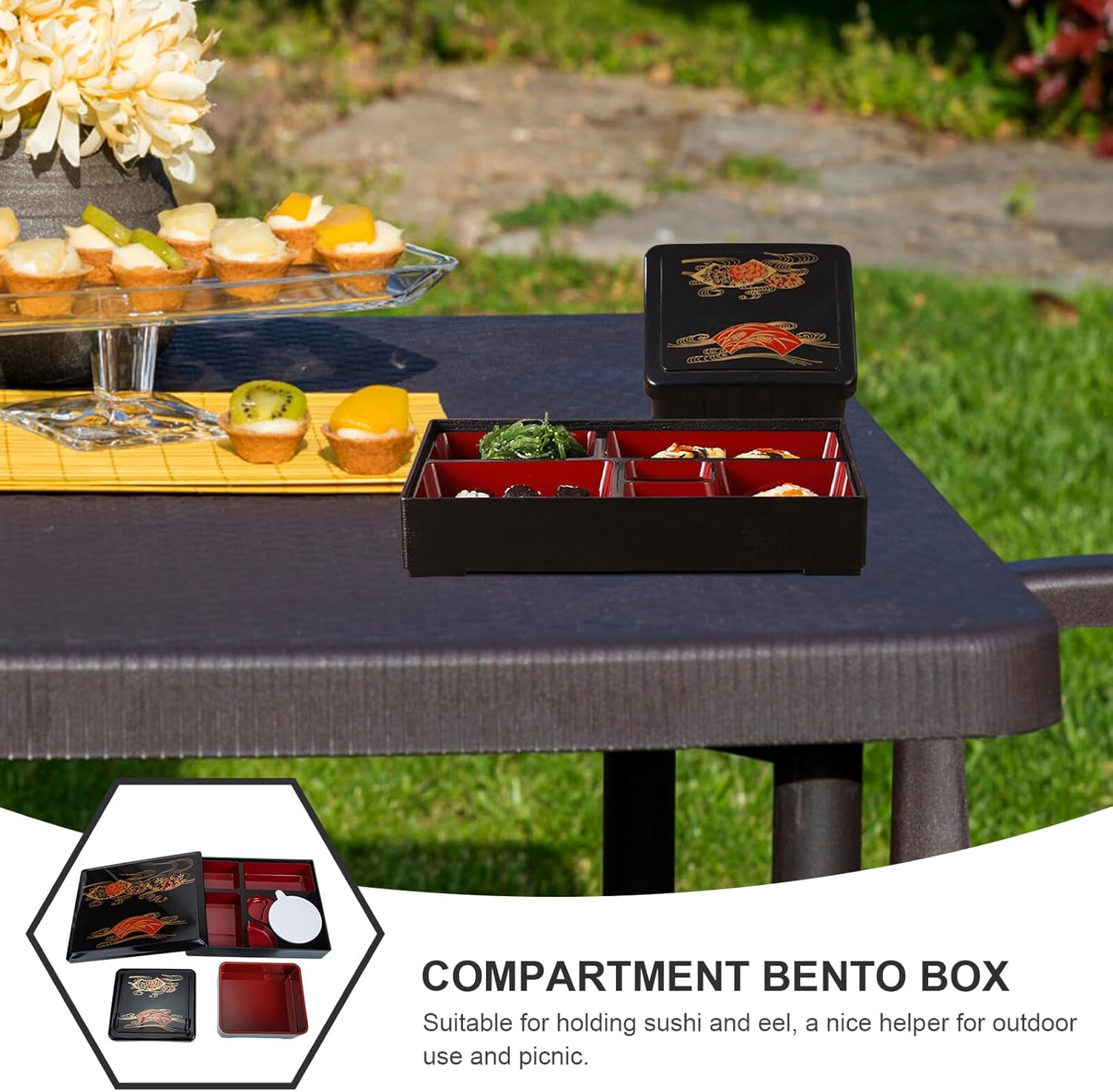 Portable Abs Bento Boxes with Compartments, Heat Resistant Sushi and Eel Storage Containers, Food Prep Meal Containers for Restaurant and Travel – 2 Sets (31x24.8cm 15.4x13x7cm)