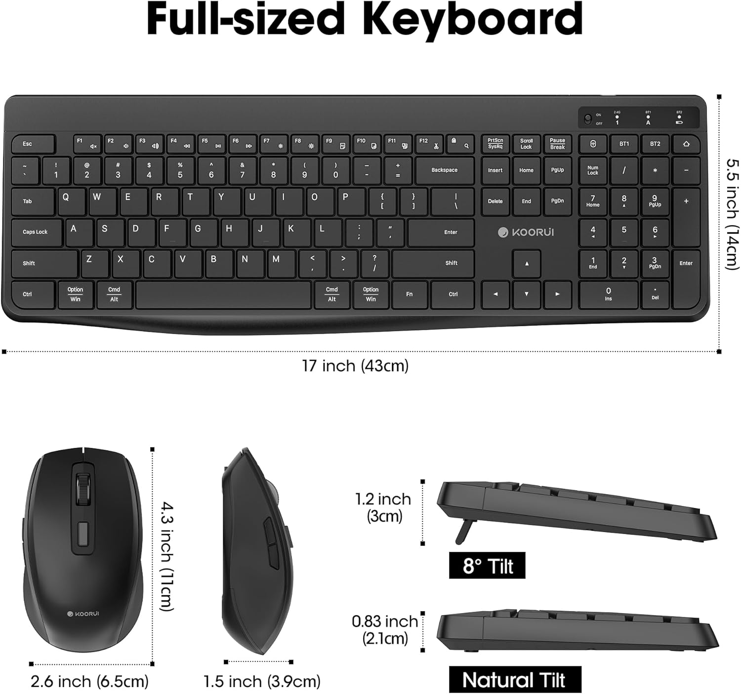 KOORUI Keyboard and Mouse Dimensions