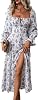 BLENCOT Womens Casual Square Neck Long Sleeve Boho Floral Midi Dress Print Side Split Dresses