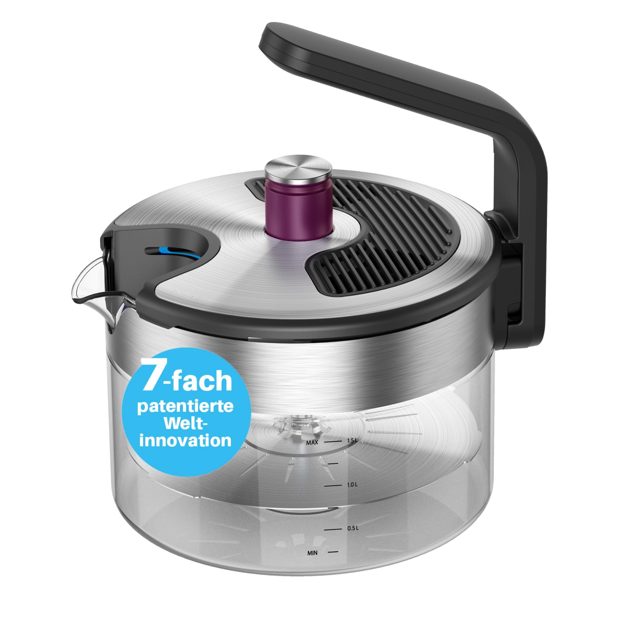 Kezzel® innovativer Wasserkessel für Induktionsherde 1,5 Liter | Automatische Abschaltfunktion, kein Überkochen | Minimalistisches Design, Edelstahl & Glas, leicht zu reinigen, spülmaschinengeeignet