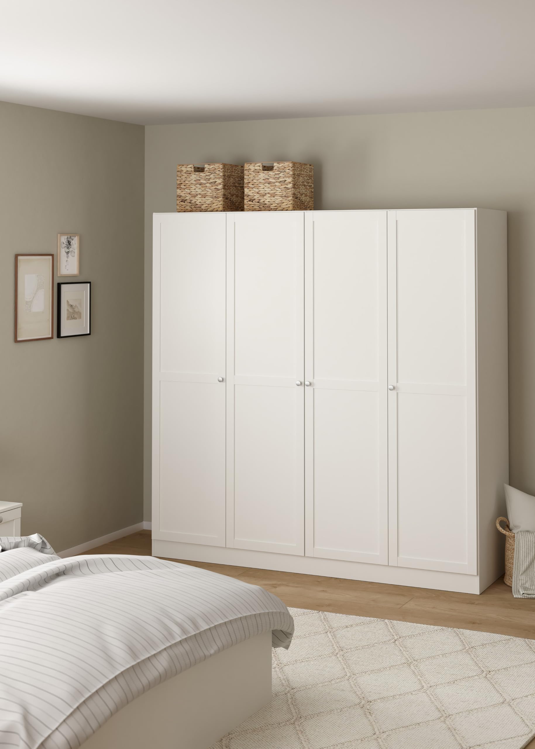 Armadio a 4 ante a battente in legno laminato 195,5x200,1x61,6cm bianco Jackson Hickory