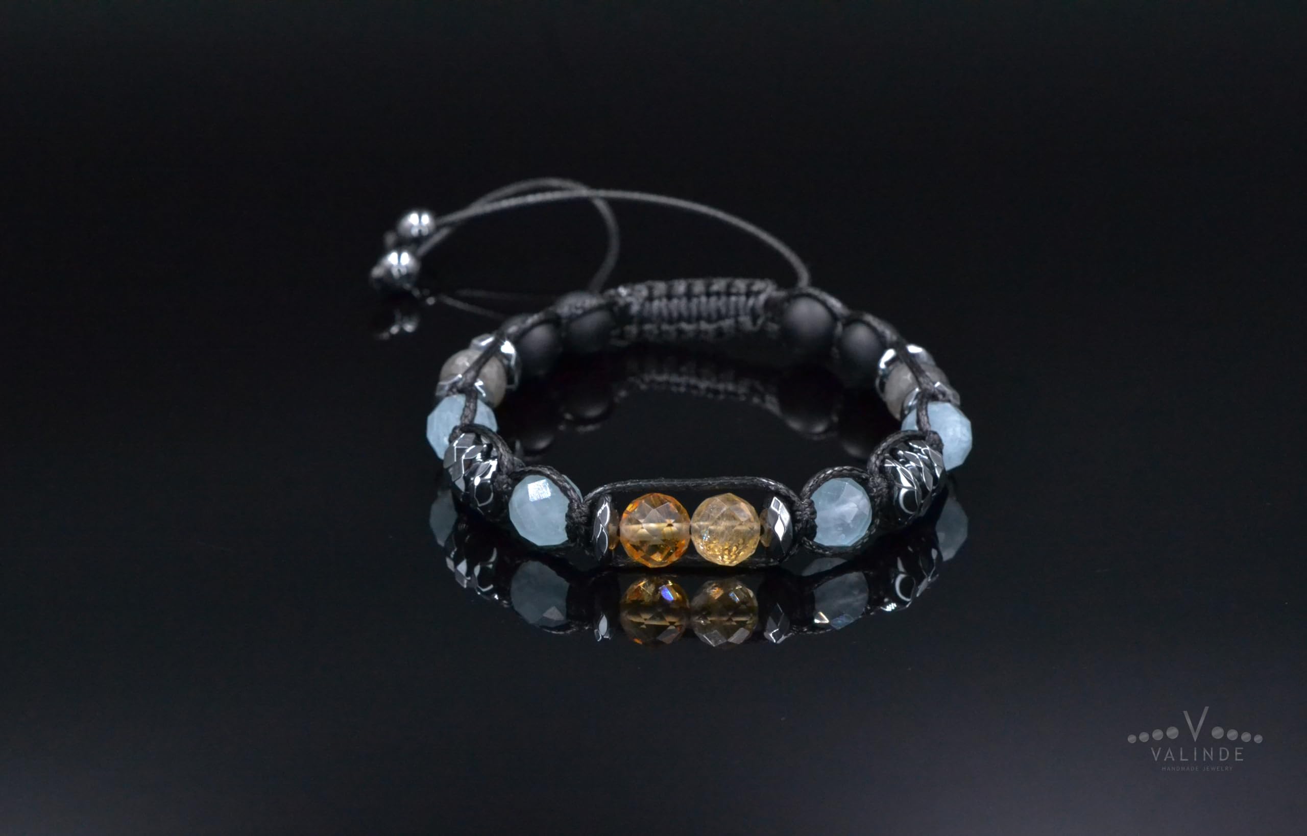 Herren Edelstein Armband | Armband für Männer mit Edelsteinen | Aquamarin Citrine Labradorit Onyx Hämatit | Makramee Bracelet | Geschenk für Mann | Handgemacht | LIMITED EDITION