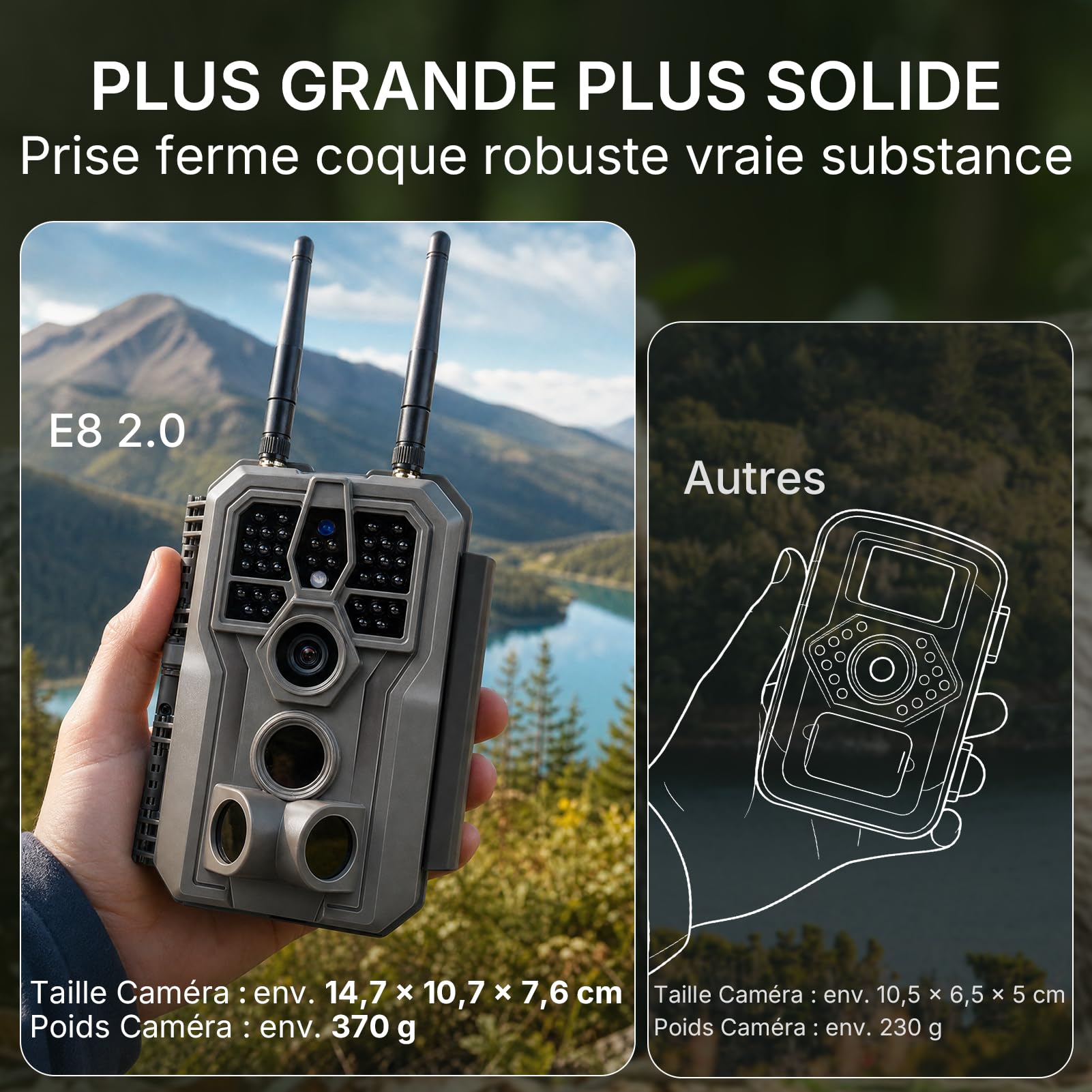 GardePro E8 2.0 4K Camera de Chasse WiFi, Portée WiFi de 50 Mètres