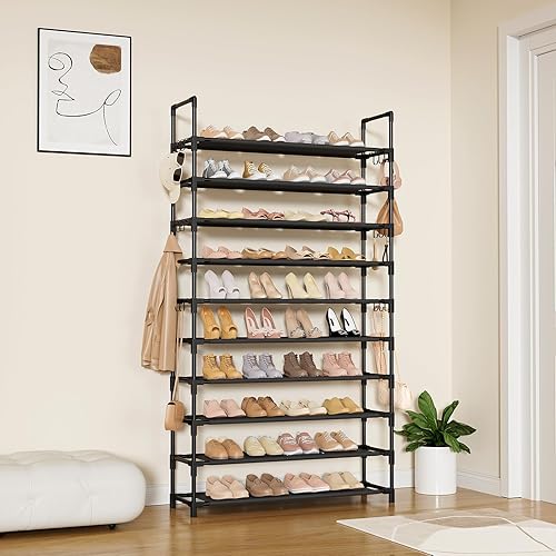 Miniatura 2 de Zapatero alto de 10 niveles, organizador de zapatos grande con 18 ganchos de almacenamiento para 50 pares, organizador vertical apilable para