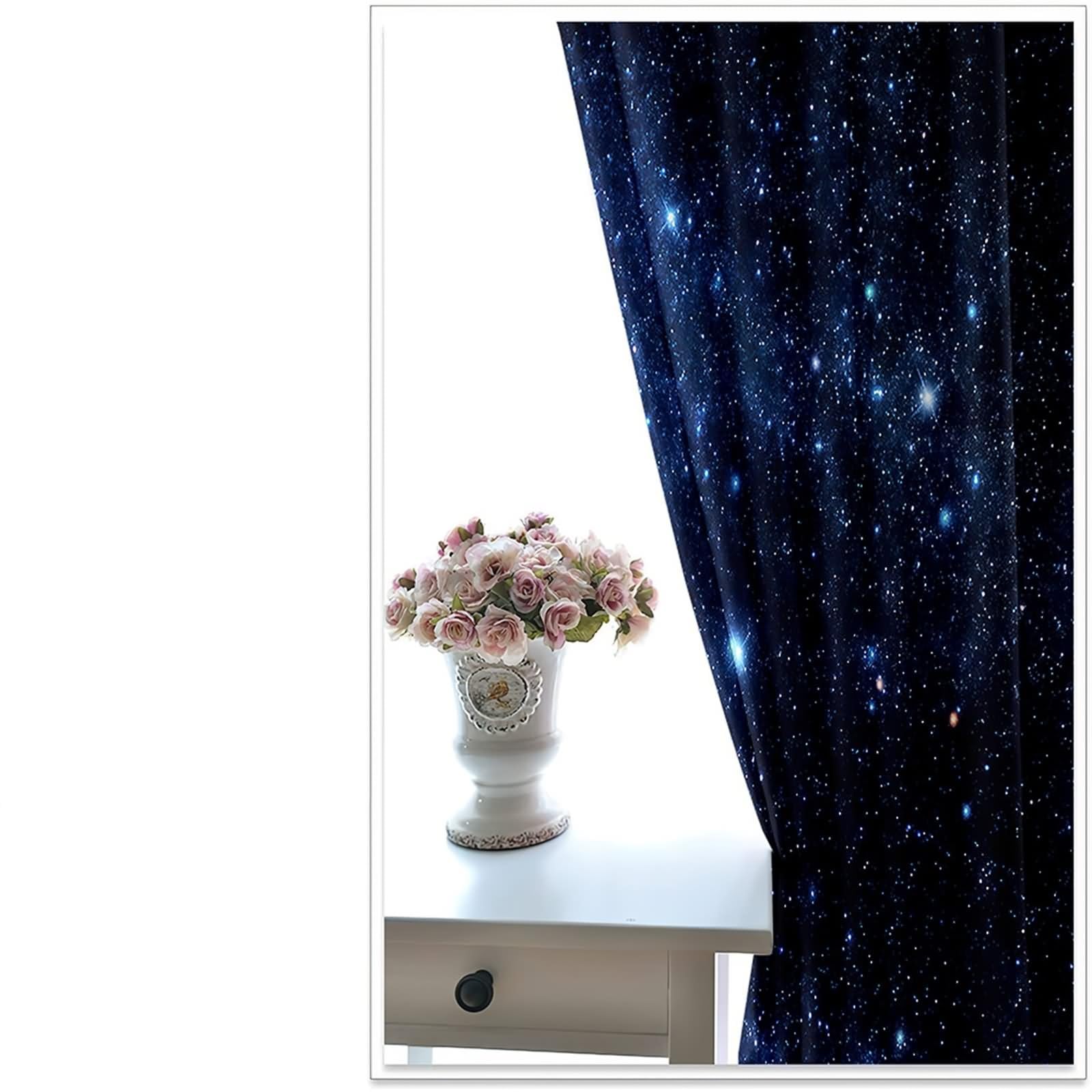 Curtains nieprzezroczyste, zasłony kuchenne w stylu boho, ciemnoniebieskie, gwiaździste niebo, poliester, zestaw 2 sztuk, 428 x 214 cm