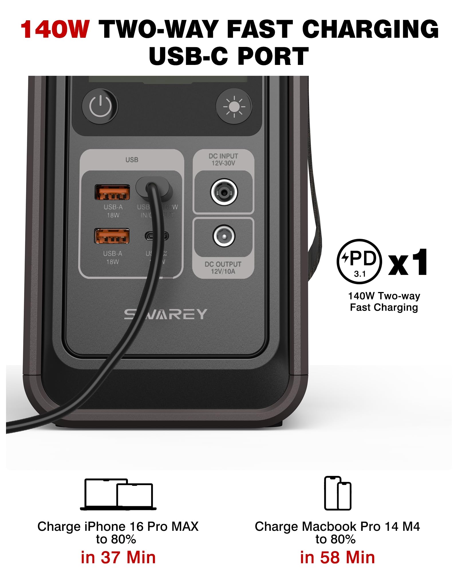 Tragbare Powerstation S200 mit 100W Solarpanel, 192Wh LiFePO4 Akku Powerbank, 140W Beiseitige Schnellladung USB-C, 180W Solargenerator für Camping Reisen Notfälle