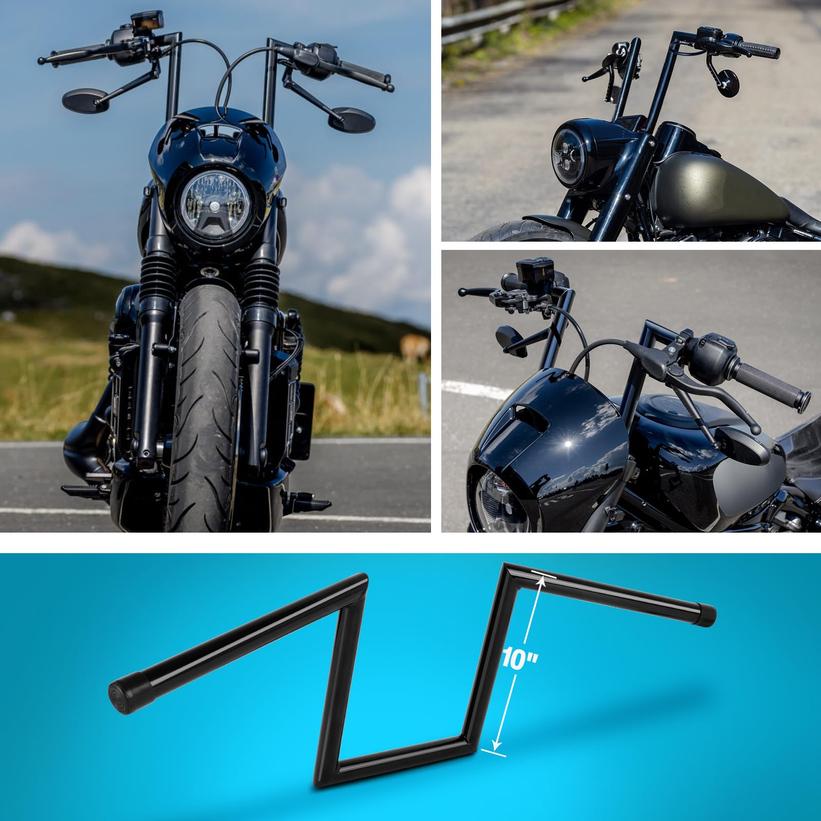 DREAMIZER Guidon Moto Z Bars 25 mm 1" pour Drag Custom avec 10 Pouces de Hauteur, Compatible avec Harley Honda Yamaha Suzuki Triumph Bobber Chopper Cruisers Sportster.