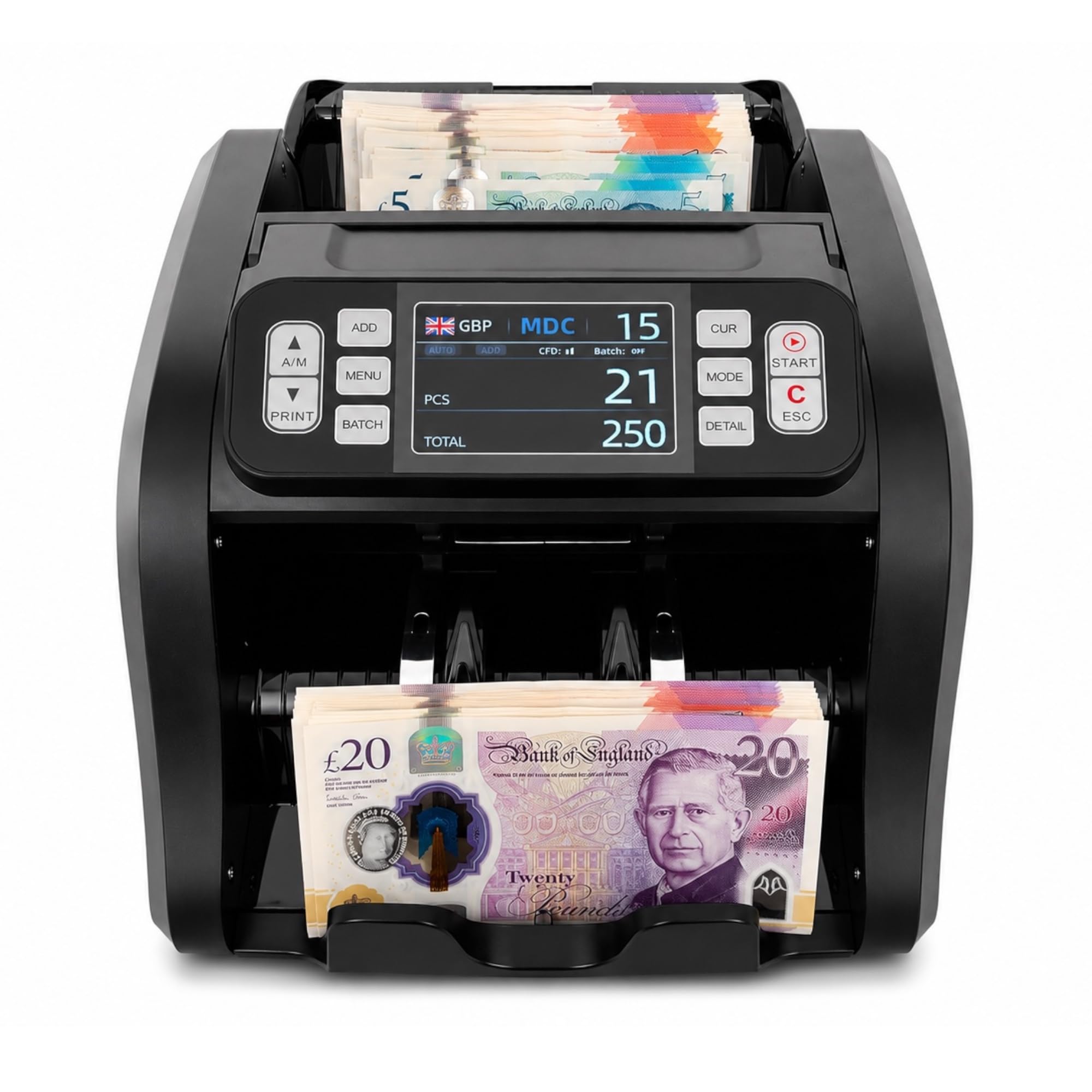Contatore per banconote, banconote a denominazione mista con conteggio del valore e rilevamento di banconote false, contatore di contanti per banconote in GBP, rilevamento di contraffazioni UV MG IR