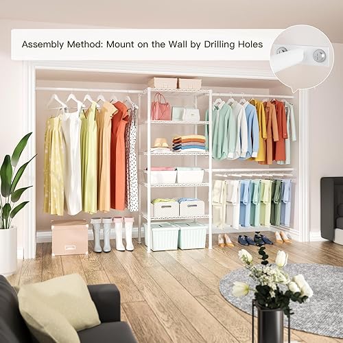 Miniatura 3 de Ulif M2 - Sistema organizador de armario, 5.9 pies de altura montado en la pared, con 4 barras de suspensión expandibles, 5 estantes en 23.6