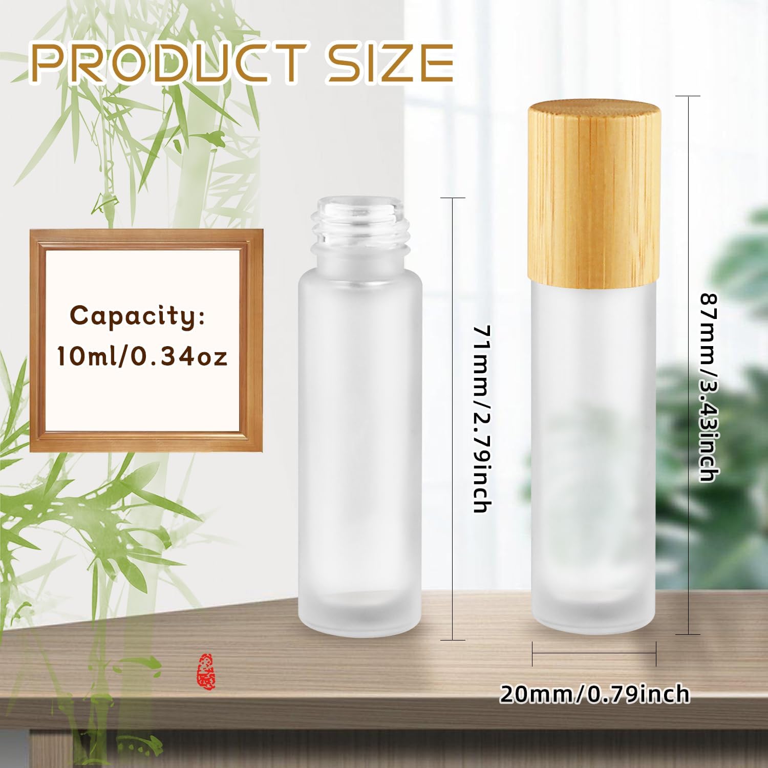 Cositina 24 Pcs 10ml/0.34oz Glass Roller Bottles Refillable Perfume Bottles with Roller Balls & Bamboo Lids for Travel Essential Oils - White Frosted image 2