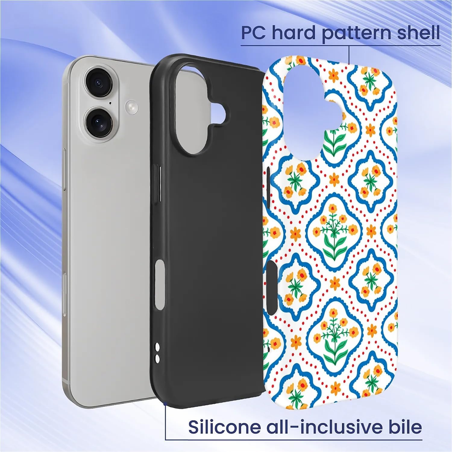 Compatible with iPhone 17 Case, Flower Geometry Pattern Print Matte Phone Case Durable Fashion Funny Liquid Silicone Case Soft Anti-Scratch Shockproof Protective Cover image 3