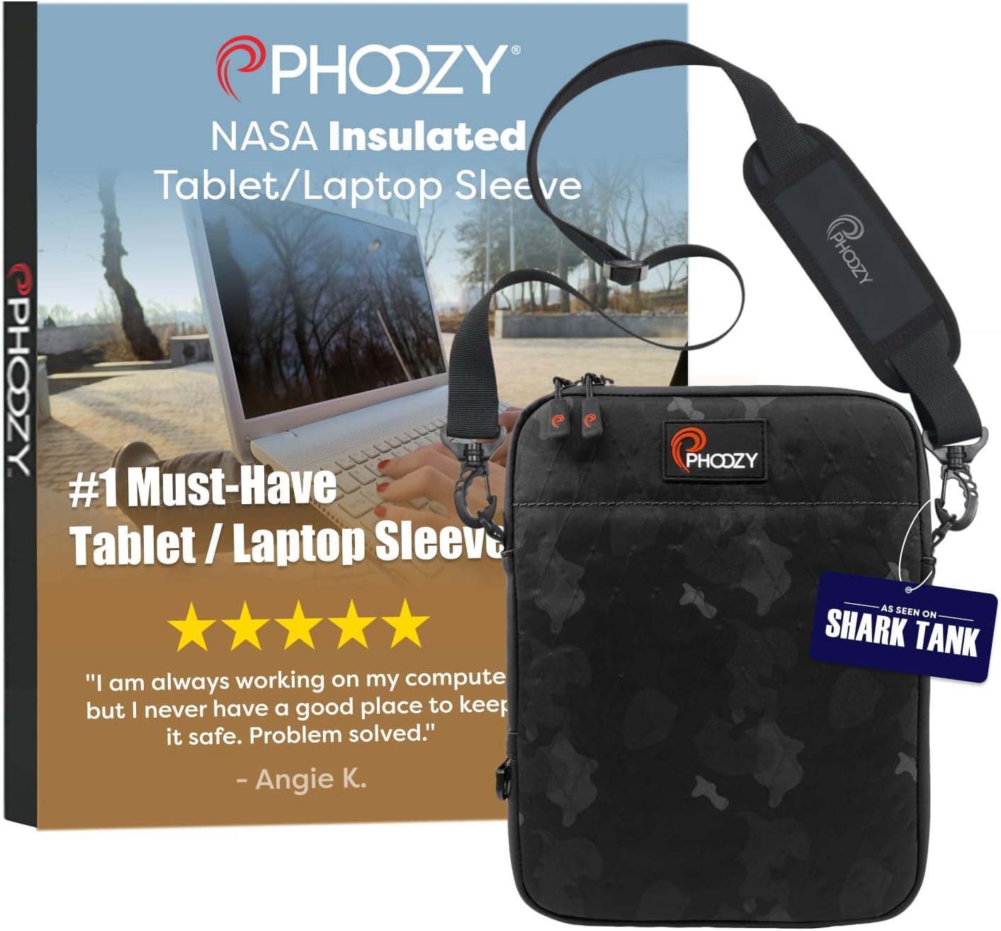 PHOOZY Insulated Thermal Sleeve for Laptops, iPads, MacBooks & Similar Sized Tablets or Laptops up to 13" - Patented NASA Thermal Technology Extends Battery Life in The Cold (Black CAMO)