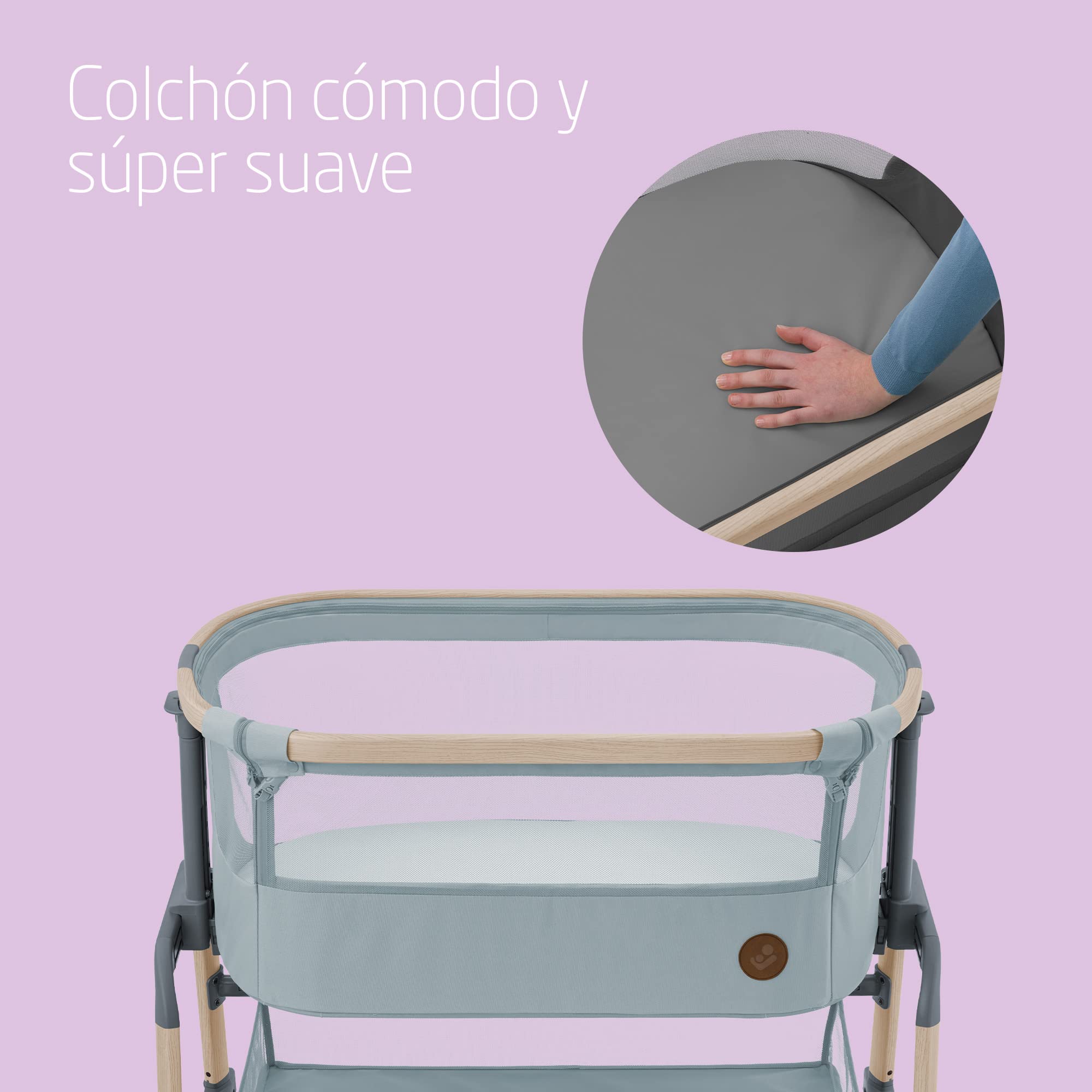 Maxi-Cosi Iora Air Cuna Colecho Bebe, Malla Integral, 0 - 6 meses (9 kg), Modo Mecedora, 4 Posiciones de Inclinación y 5 de Altura, Fácil Deslizamiento, Fácil Transporte, 2 Ruedas, Beyond Grey