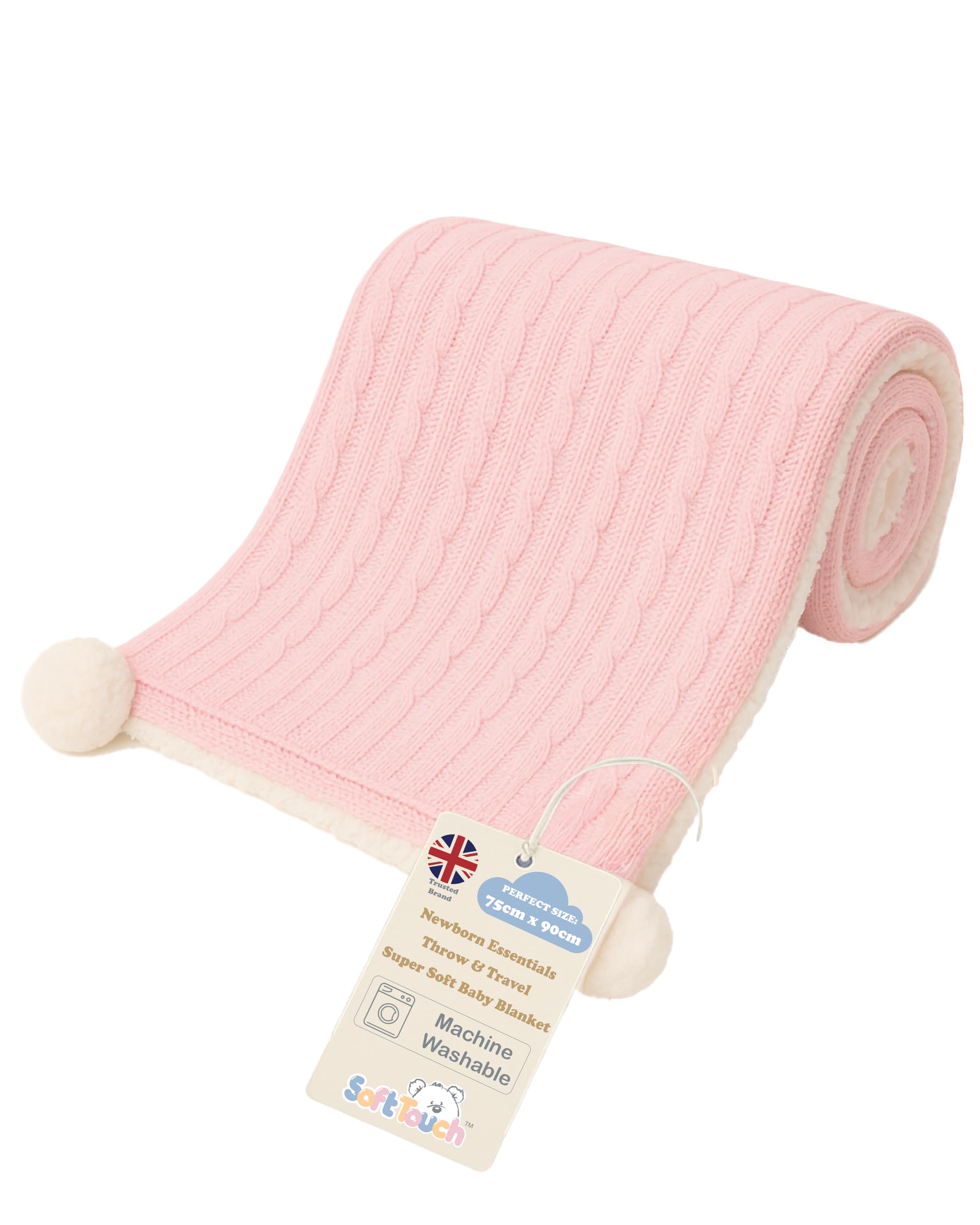 Soft Touch Newborn Essentials Cable Knit Baby Blanket with Sherpa Lining - Super Soft, Cosy, and Warm Blanket for Infants, Perfect for Swaddling and Cuddling โ image 1