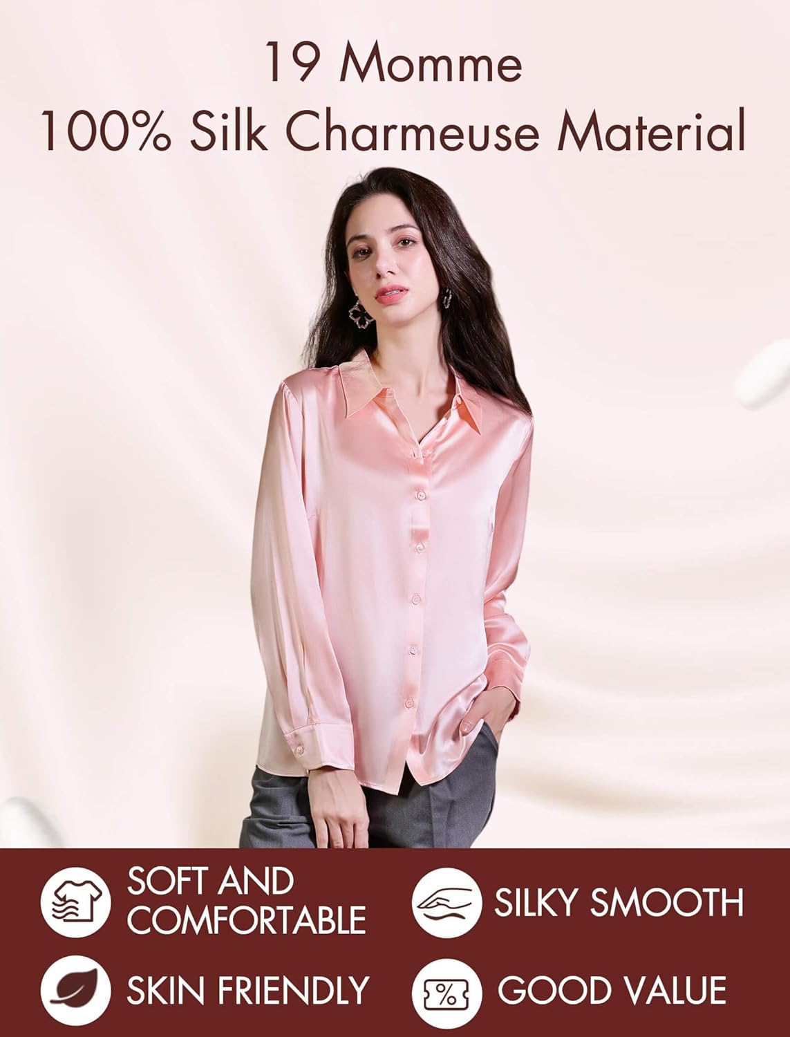 COLD POSH Silk Blouses for Women Elegant Tops Summer Spring Shirts Mulberry Silk Button Down Shirt - Image 5