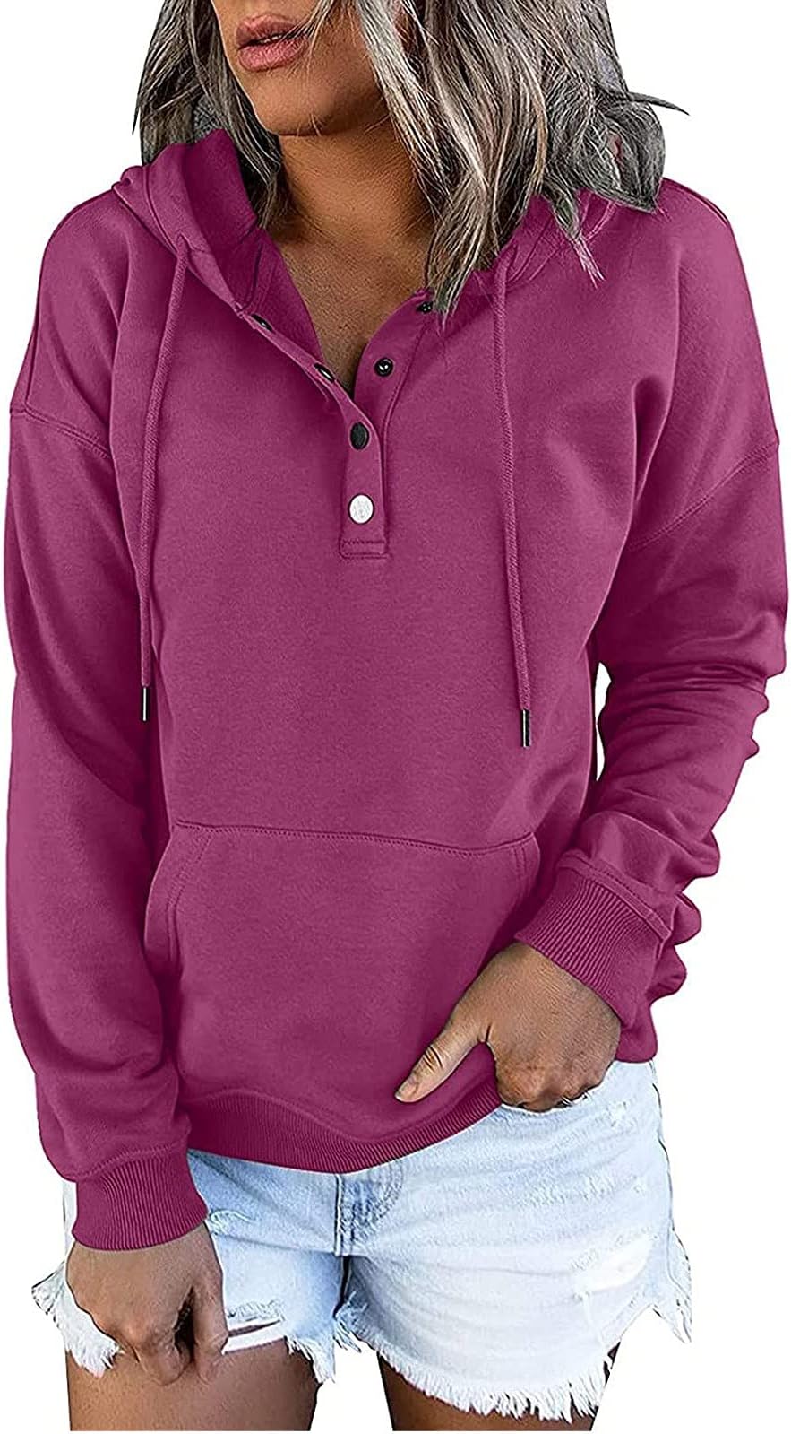 Basic Lightweight Pullover Hoodie Sweatshirt for Women Trendy Solid Color Drawstring Tops Fall Fashion Clothes Outfits