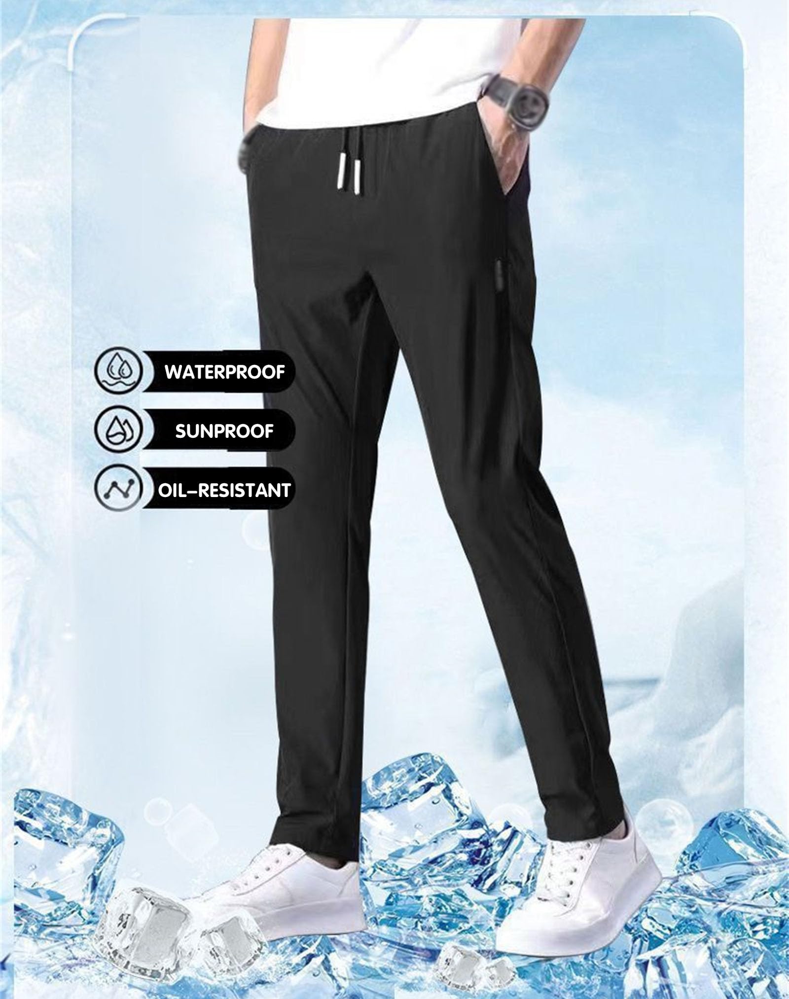 Pack de 3 pantalones ligeros para hombre, transpirables, de secado rápido, elásticos, con cordón y bolsillos con cremallera