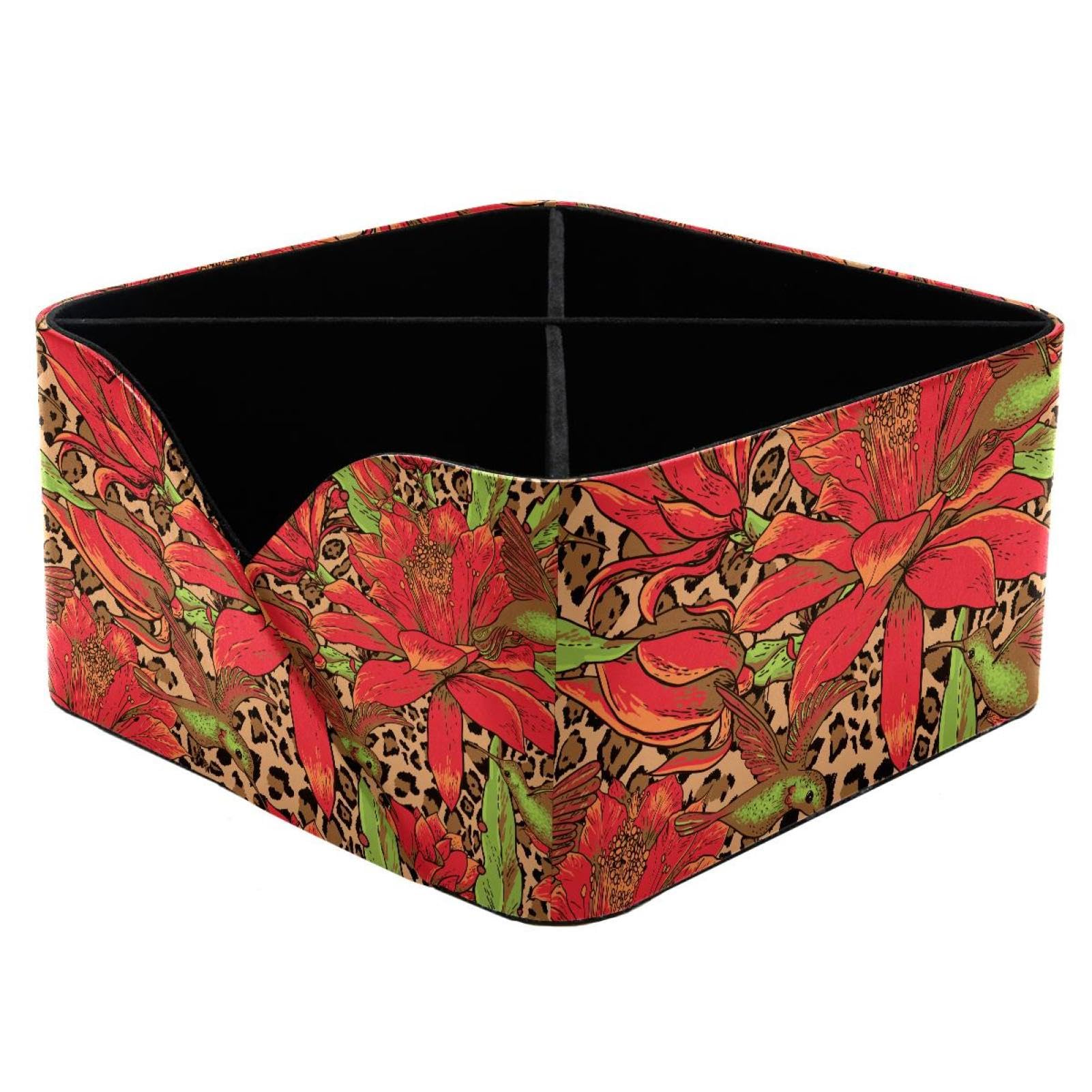 KengjuTesu Hummingbird Red Flowers Desktop Organizer Pen Holder, Rectangular Pencil Cup for Office, Study and Makeup Stations