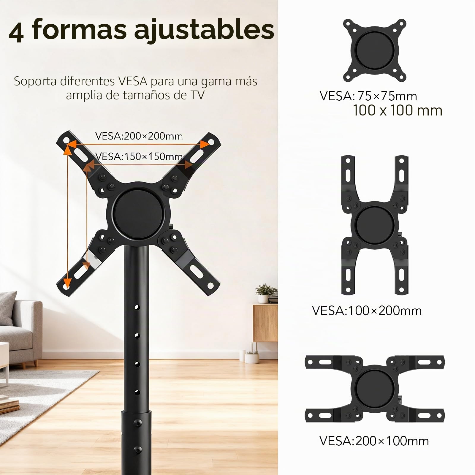 HEMUDU Soporte TV con Ruedas 13-50" 20kg | Soporte TV pie Altura Ajustable | pie para TV inclinable VESA 200x200 HT1007TBM