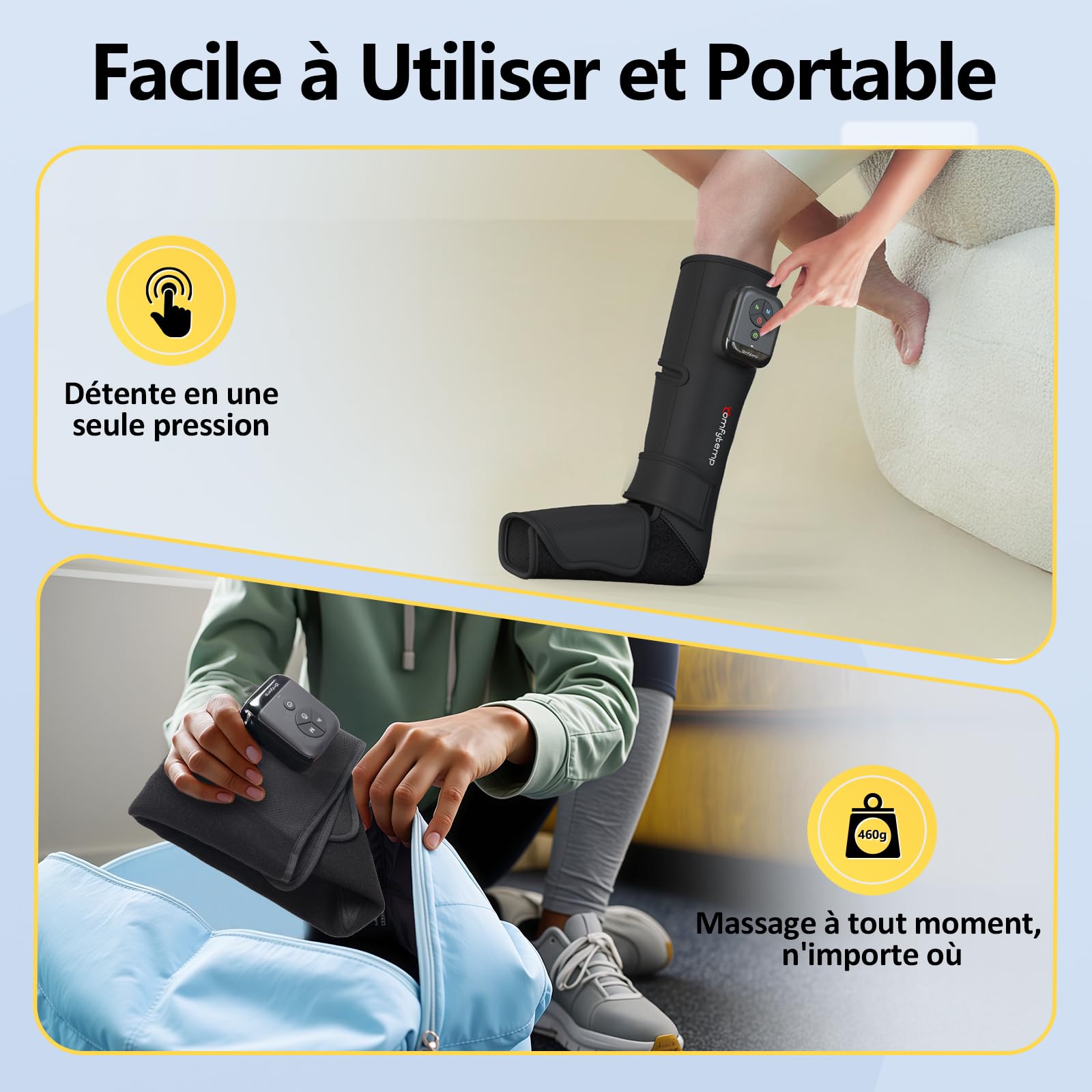 Comfytemp Massage Jambes Bottes Pressothérapie sans Fil pour Douleur et Relaxation, Massage par Compression, Batterie 2500mAh, Réglages DIY Masseur pour Jambes et Pieds, Idée Cadeau pour Maman, Papa
