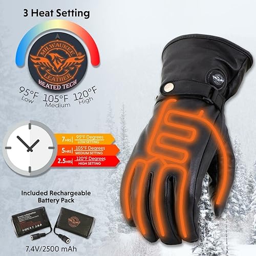 Miniatura 3 de Milwaukee Leather MG7519SET - Guantes de moda con calefacción para hombre con tecnología i-Touch (batería recargable incluida)