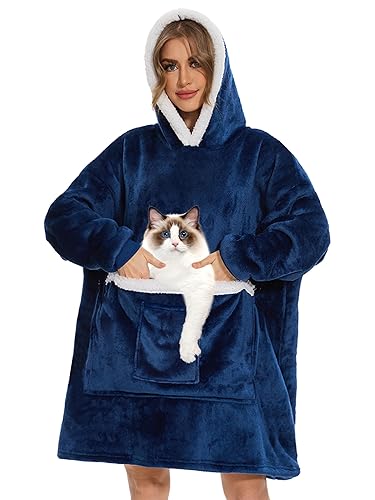 Wearable Blanket Hoodie with Giant Pocket, Soft Warm Sherpa Fleece