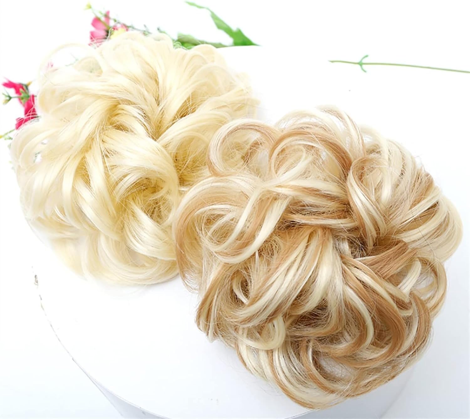 メッシーバンヘアピース メッシーバンヘアエクステンション 合成ヘアおだんごゴムバンドシュシュ アップヘアポニーテール カーリーウェー