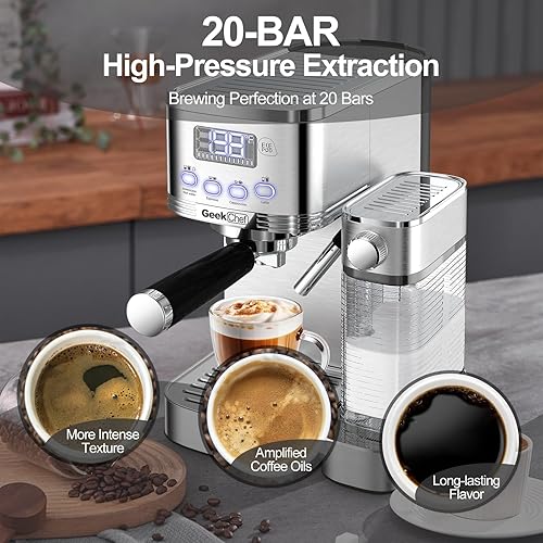 Miniatura 7 de Geek Chef Máquina de café expreso y capuchino con espumador de leche automático, 20 bar para el hogar, para capuchino o café con leche, con filtro